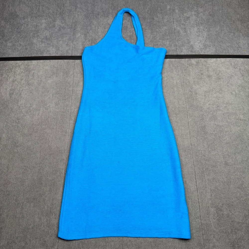 Vintage Pretty Garbage Blue One Shoulder Textured Mini y2k Dress Small NWT